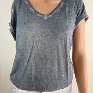 PAIGE Gray Studded Short Sleeve Tee